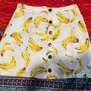 Urban Outfitters Banana Print Button-Front Skirt